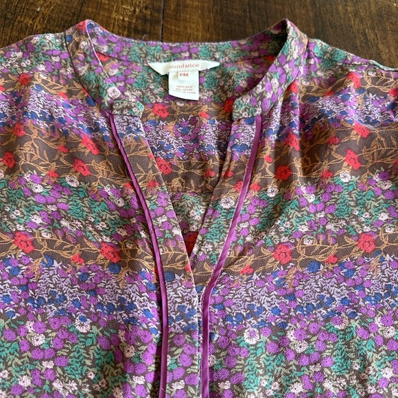 Sundance | 100% Silk Sheer Floral Button Down Blouse, Size PM - Picture 4 of 7